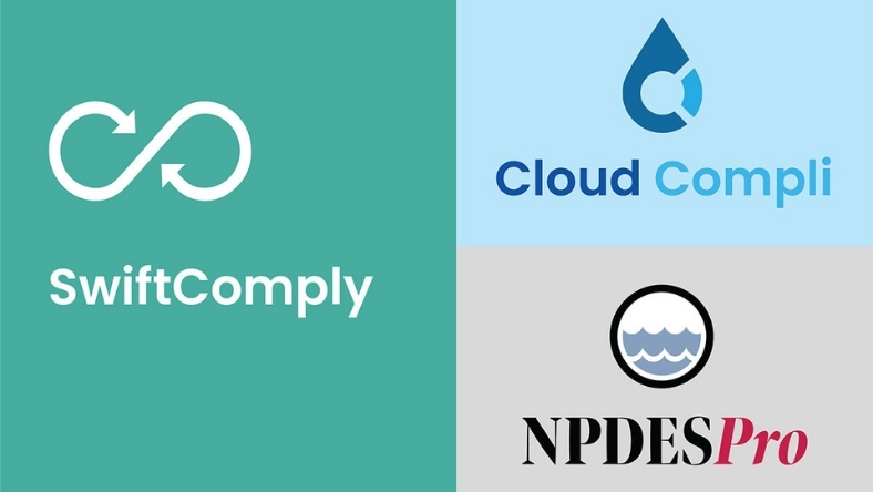 Logos of SwiftComply, CloudCompli and NPDESPro displayed together