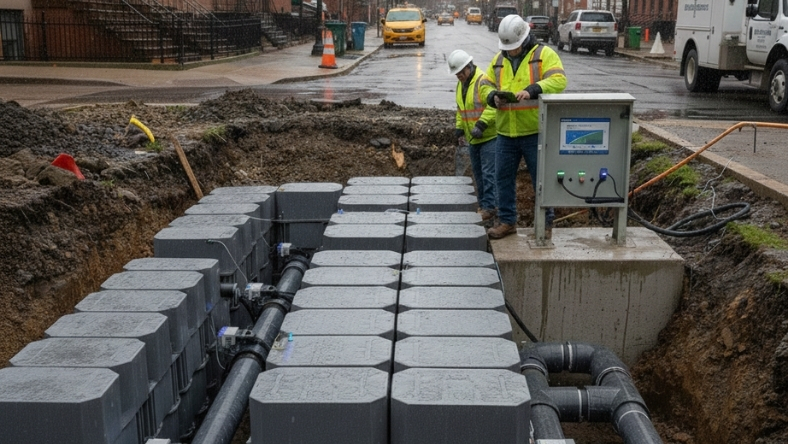 Underground stormwater control units installed during street construction